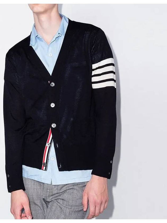 Men's Sustainable Classic Diagonal Wool Cardigan Navy - THOM BROWNE - BALAAN 2