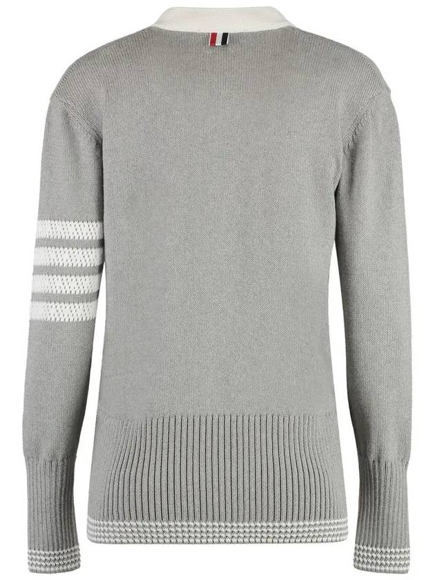 4 Bar Stitch V Neck Cardigan Grey - THOM BROWNE - BALAAN 4