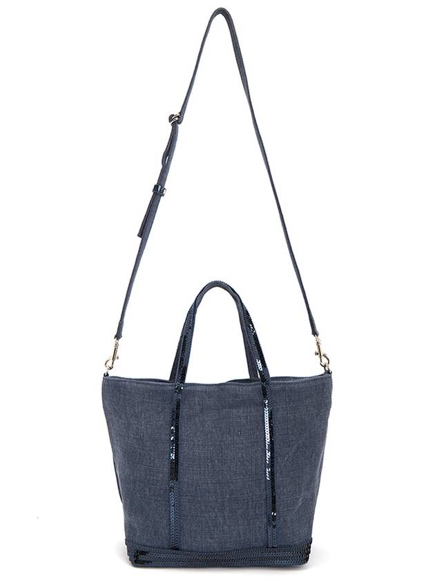 Women's Cabas Small Linen Tote Bag Navy - VANESSA BRUNO - BALAAN 8