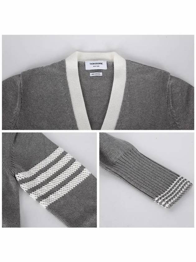 4 Bar Stitch V Neck Cardigan Grey - THOM BROWNE - BALAAN 6