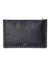 Black Rockstud Calfskin Pouch Clutch Bag P0269BOL0NO - VALENTINO - BALAAN 1