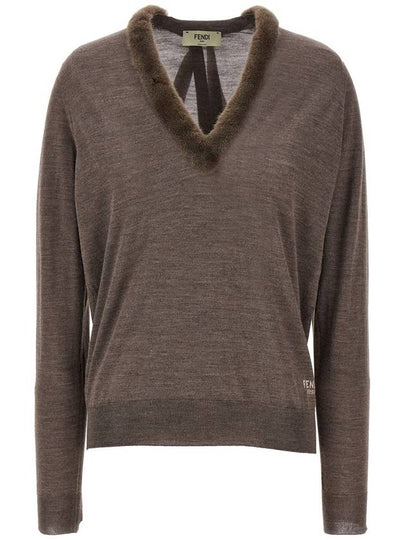 V-Neck Knit Top Grey - FENDI - BALAAN 2