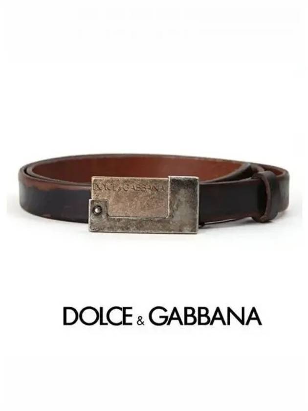 DG Logo Antique Plate Skinny Leather Belt Evano - DOLCE&GABBANA - BALAAN 2