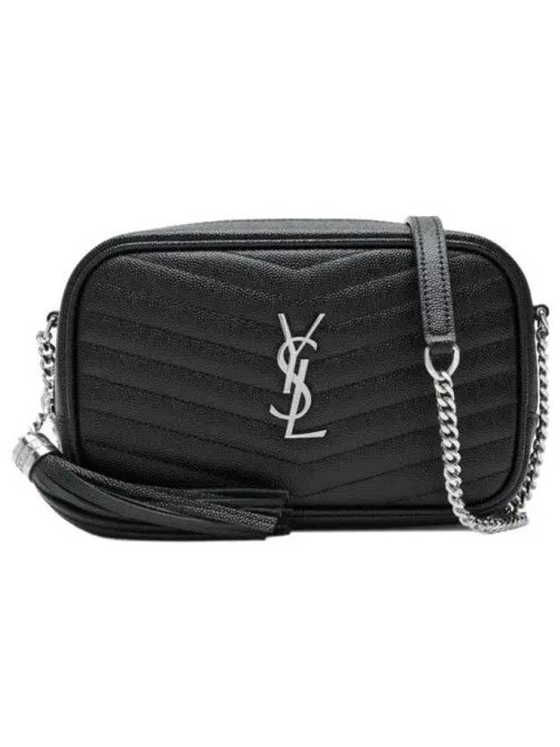 Lou Mini Bag in Grain de Poudre Embossed Quilted Leather Black Silver - SAINT LAURENT - BALAAN 3