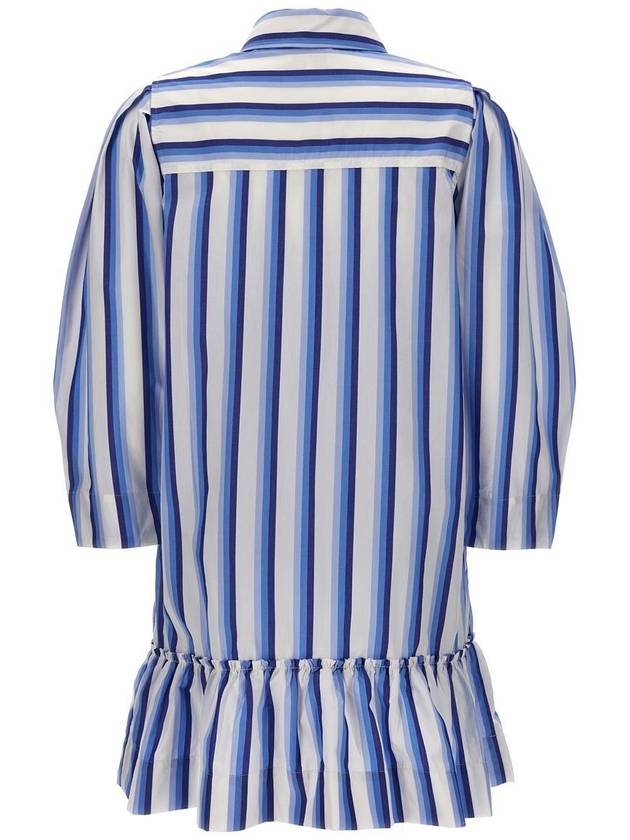 Striped Mini Cotton Short Dress Silver Lake Blue - GANNI - BALAAN 3