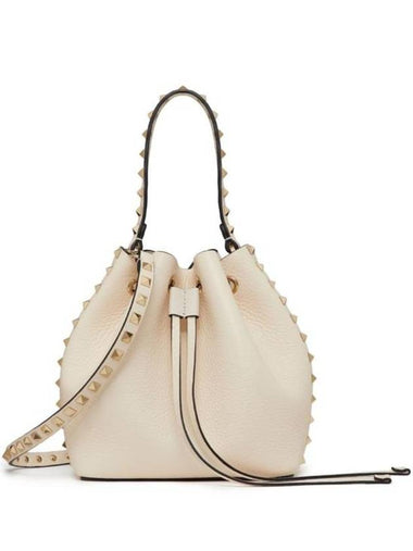 Rockstud Drawstring Bucket Bag White - VALENTINO - BALAAN 1