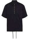 Half Zipper Short Sleeve Shirt Black - PRADA - BALAAN 2