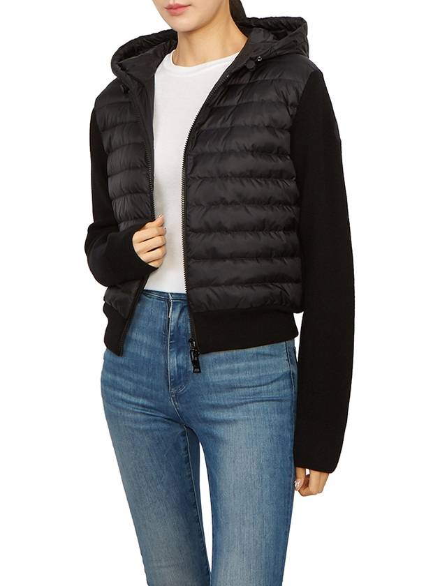 Women's Padded Wool Zip-Up Hooded Cardigan Black - MONCLER - BALAAN 6