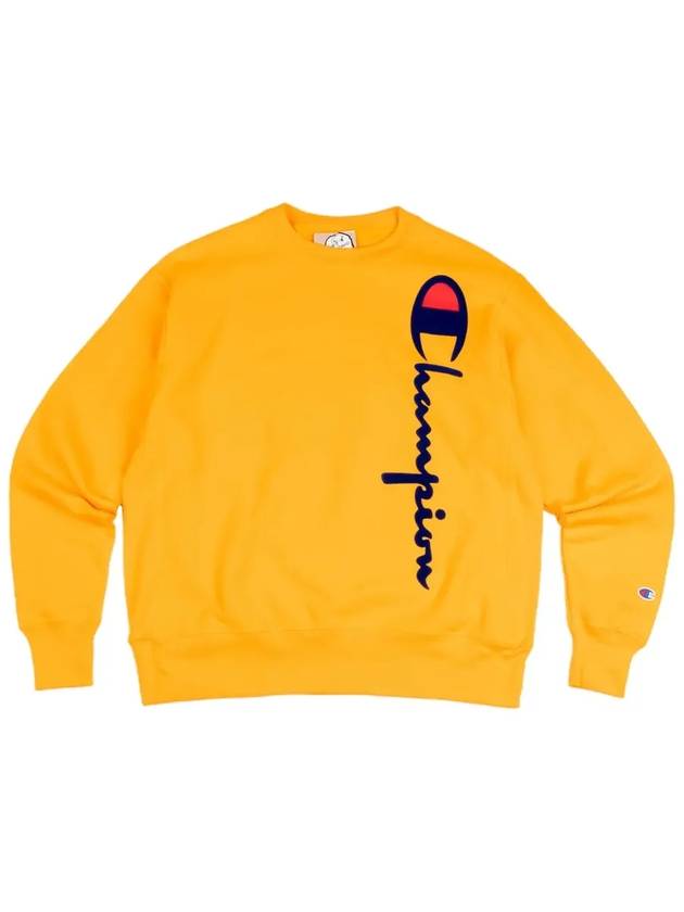 Reverse Weave Oversized Flock Script Big Logo Sweatshirt Yellow - CHAMPION - BALAAN 4