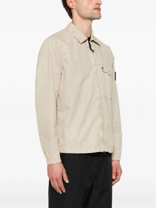 Old Treatment Garment Dyed Overshirt Jacket Beige - STONE ISLAND - BALAAN 4