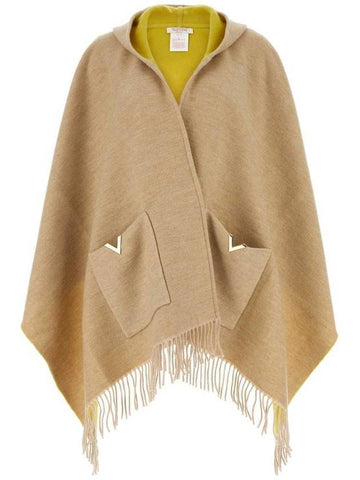 V detail wool cashmere cape beige - VALENTINO - BALAAN 1