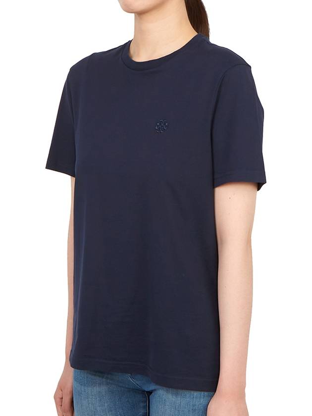 Embroidered Logo Cotton Short Sleeve T-Shirt Navy - TORY BURCH - BALAAN 3