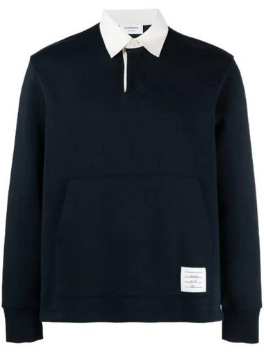 Men's Double Face Rugby Long Sleeve Polo Shirt Navy - THOM BROWNE - BALAAN 1