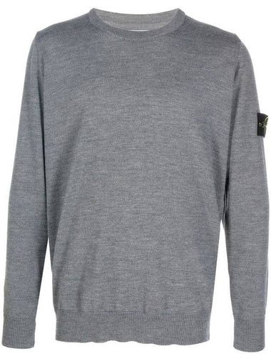 Logo Patch Round Neck Knit Top Grey - STONE ISLAND - BALAAN 1