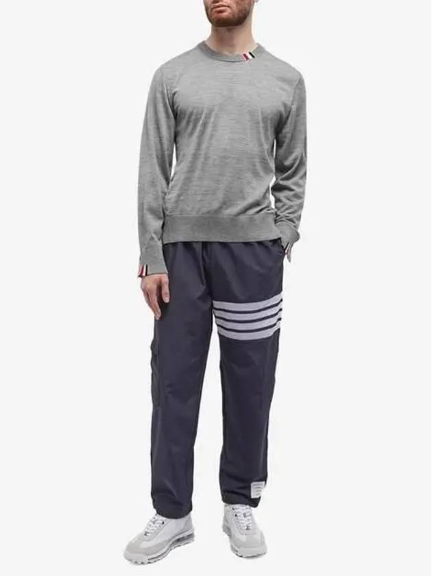 Intarsia Stitch Crew Neck Merino Wool Knit Top Light Grey - THOM BROWNE - BALAAN 7