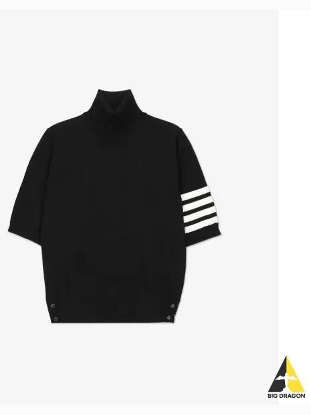 4 Bar Relaxed Fit Fine Merino Wool Turtleneck Black - THOM BROWNE - BALAAN 2