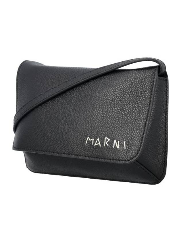 Embroidered Logo Leather Cross Bag Black - MARNI - BALAAN 4