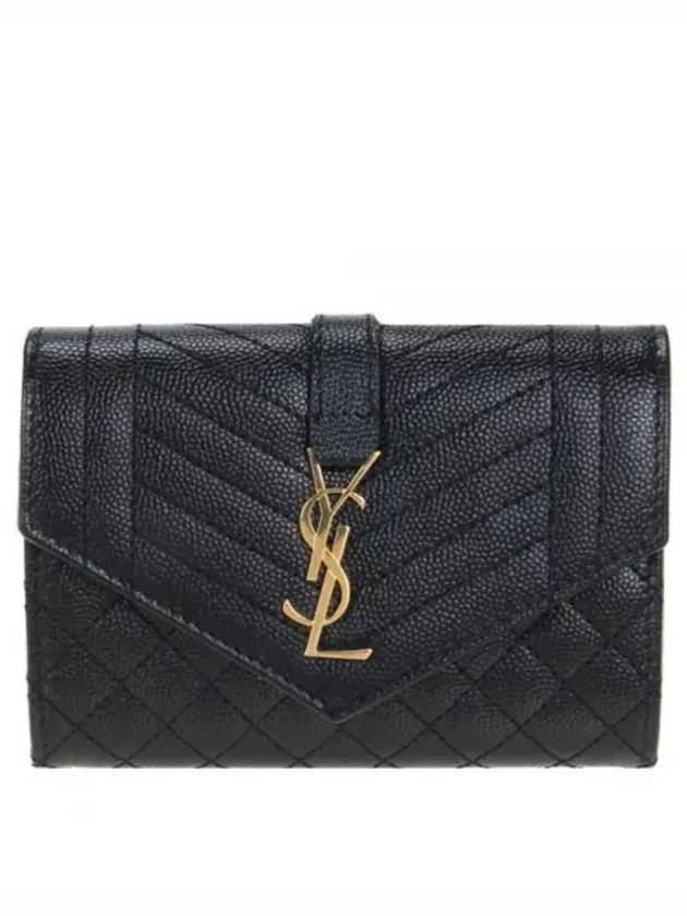 Matelasse Monogram Envelope Small Half Wallet Black - SAINT LAURENT - BALAAN 2