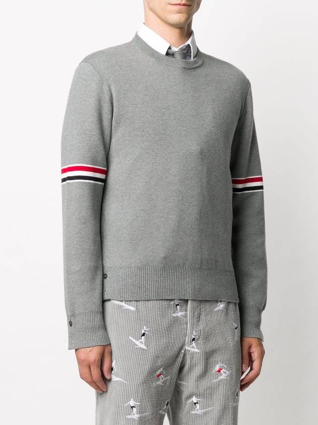 Men's Milan Stitch Armband Crew Neck Knit Top Light Grey - THOM BROWNE - BALAAN 4