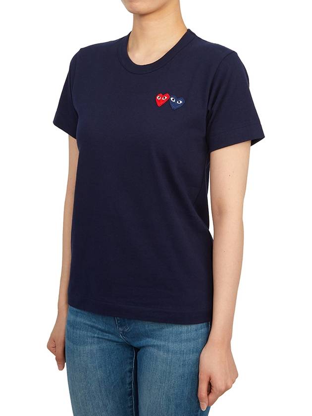 Women's Double Heart Wappen Short Sleeve T-Shirt P1 T225 2 Navy - COMME DES GARCONS PLAY - BALAAN 3