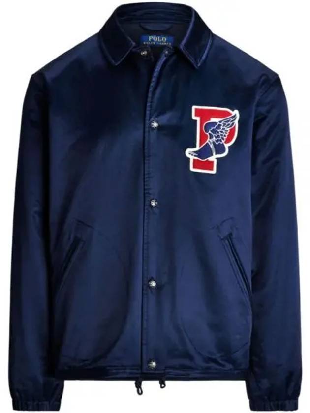 Logo Applique Satin Bomber Jacket Navy - POLO RALPH LAUREN - BALAAN 2