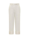 High Waist Cotton Canvas Straight Pants White - THOM BROWNE - BALAAN 1