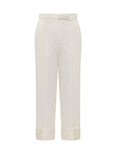 High Waist Cotton Canvas Straight Pants White - THOM BROWNE - BALAAN 1