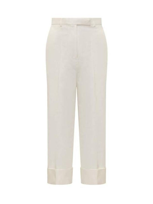 High Waist Cotton Canvas Straight Pants White - THOM BROWNE - BALAAN 1