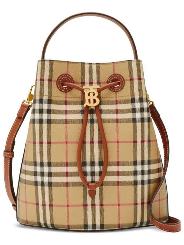 TB Leather Small Bucket Bag Beige - BURBERRY - BALAAN 1