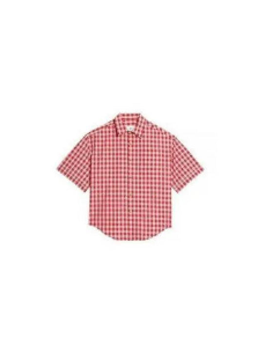 Gingham Check Short Sleeve Shirt Red - AMI - BALAAN 2