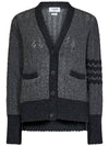 Women's Shetland Cable Pointelle Cardigan Grey - THOM BROWNE - BALAAN 1