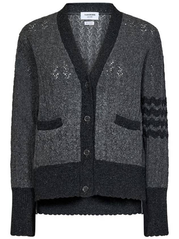 Women's Shetland Cable Pointelle Cardigan Grey - THOM BROWNE - BALAAN 1