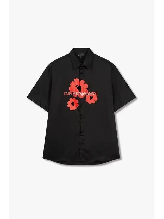 Men s Logo Flower Print Easy Shirt Black - EMPORIO ARMANI - BALAAN 1