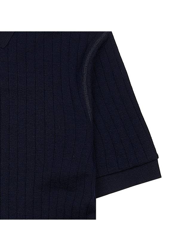 RWB Button Ribbed Polo Wool Knit Top Navy - THOM BROWNE - BALAAN 7