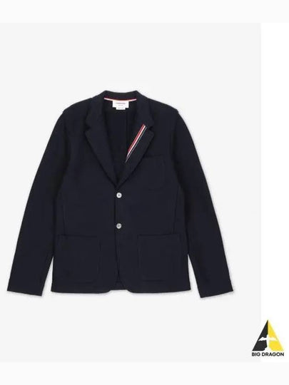 Cotton Blend Blazer Jacket Navy - THOM BROWNE - BALAAN 2