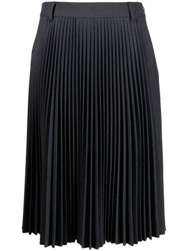 Women's Paneled Wool Blend Pleated Skirt Dark Gray Melange - BURBERRY - BALAAN 1