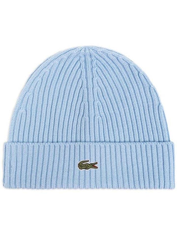 Ribbed Wool Beanie Blue - LACOSTE - BALAAN 1