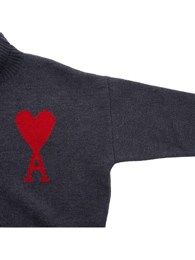 Big Heart Logo Wool Knit Turtleneck Grey - AMI - BALAAN 5