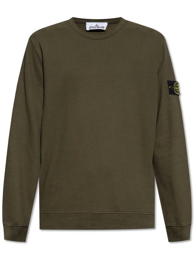 Brushed Cotton Fleece Garment Dyed Crewneck Sweatshirt Olive Green - STONE ISLAND - BALAAN 5