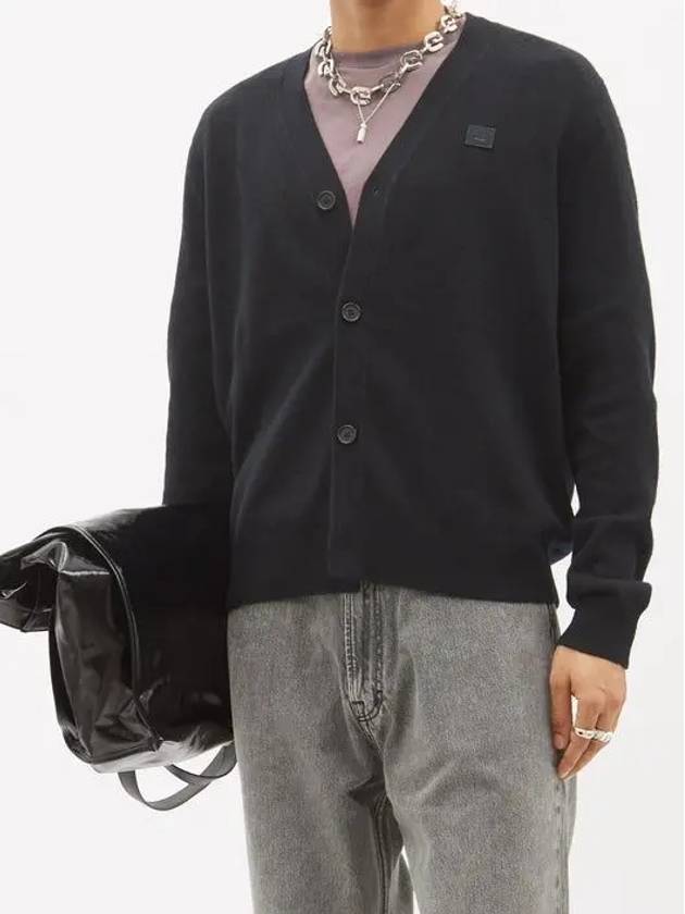 Face logo Face logo Vneck wool cardigan - ACNE STUDIOS - BALAAN 5