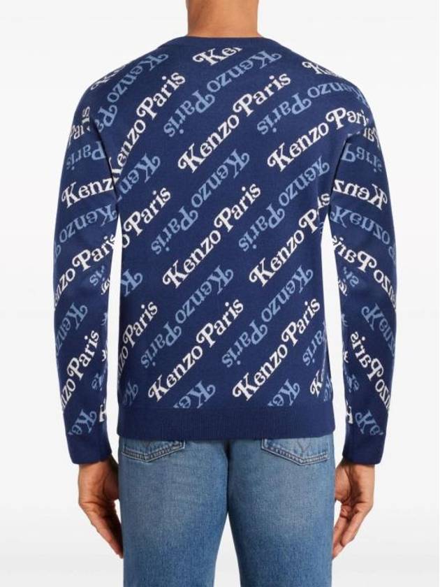 Paris Monogram Print Allover Cotton Sweatshirt Navy - KENZO - BALAAN 5