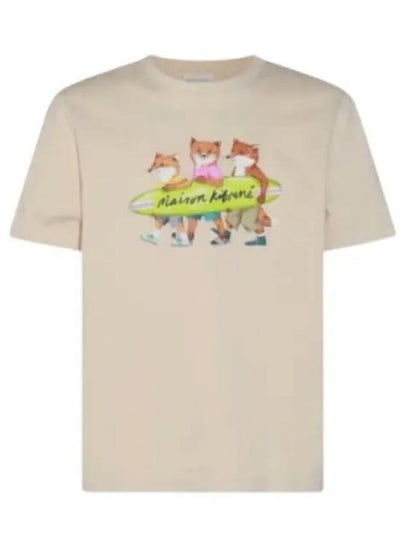 Surfing Foxes Logo Print Short Sleeve T-Shirt Beige - MAISON KITSUNE - BALAAN 2