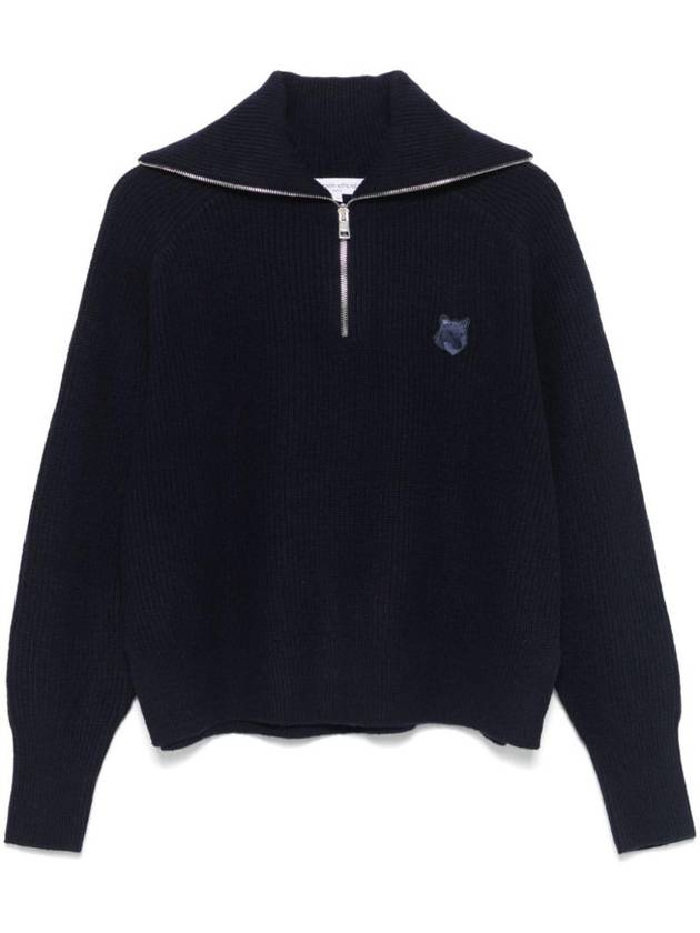 Bold Fox Head Patch Half Zip Knit Top Ink Blue - MAISON KITSUNE - BALAAN 1