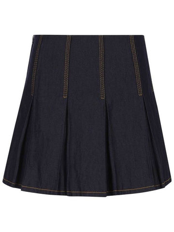 Stitched Denim Pleated Skirt - BOTTEGA VENETA - BALAAN 1