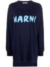 Logo Print Organic Jersey Long Sleeve T-Shirt Navy - MARNI - BALAAN 1