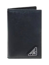 Saffiano Triangular Logo Flap Card Wallet Black - PRADA - BALAAN 2