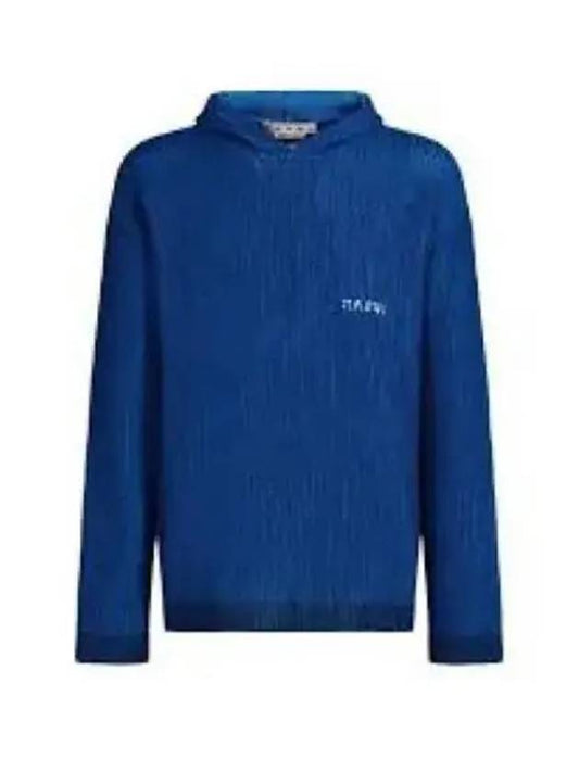 Distressed Logo Knit Cotton Hoodie Blue - MARNI - BALAAN 2