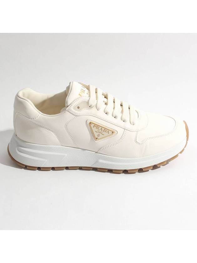 Triangle Logo Nappa Leather Low Top Sneakers Black Ivory - PRADA - BALAAN 2