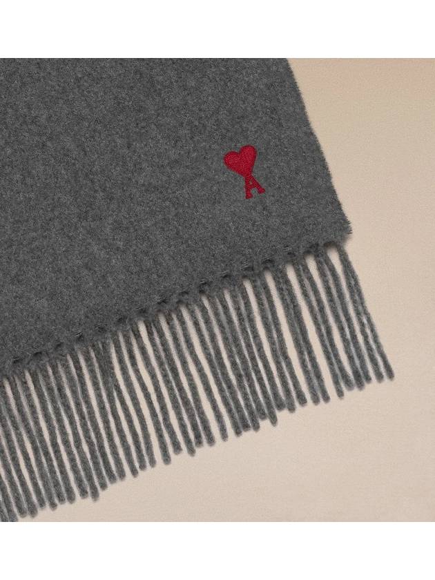 Small Heart Logo Wool Scarf Dark Grey - AMI - BALAAN 4