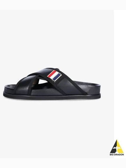 Vitello Calf Enamel Criss Cross Loafer Sandals Black - THOM BROWNE - BALAAN 2